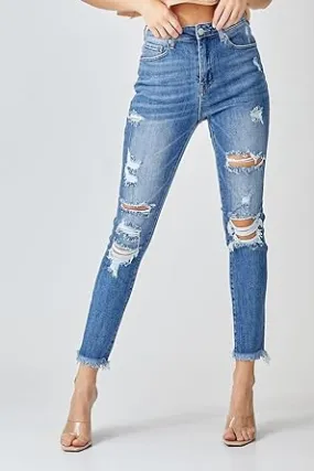 -High Rise Distressed Skinny Jeans - Light