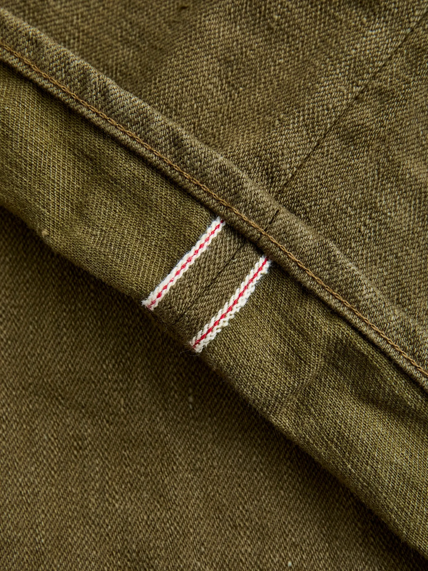 246-OLOL "Low Tension Olive" 12oz Selvedge Denim - Clean Straight Fit