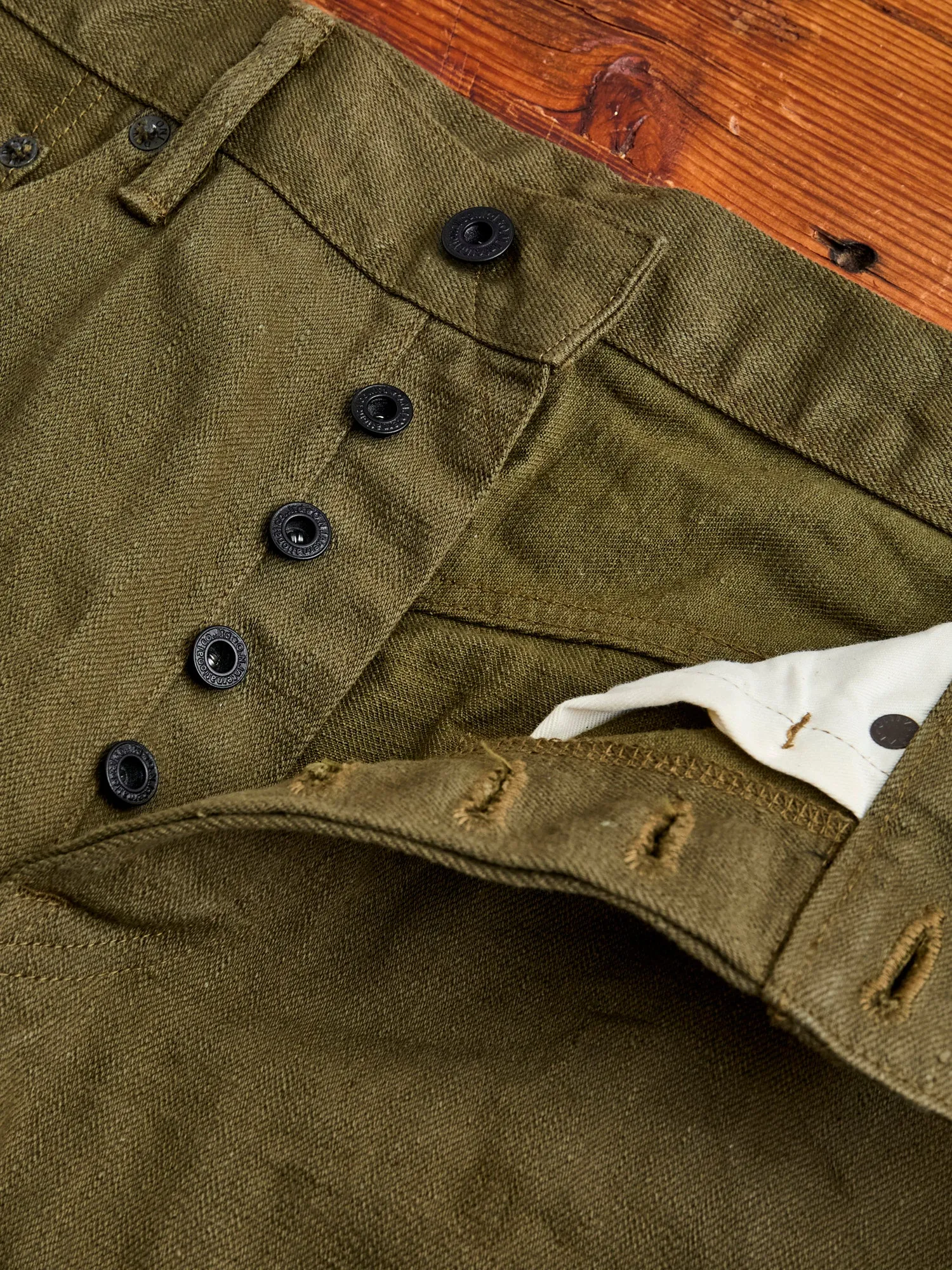 246-OLOL "Low Tension Olive" 12oz Selvedge Denim - Clean Straight Fit