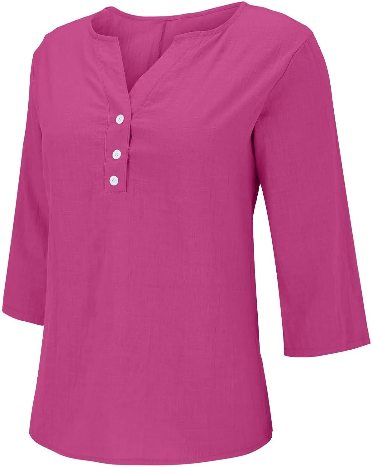 3/4 Sleeve Shirts for Women Trendy Linen V-Neck Button Down Solid Tops Casual Loose Fit Summer Breathable Blouse 2025