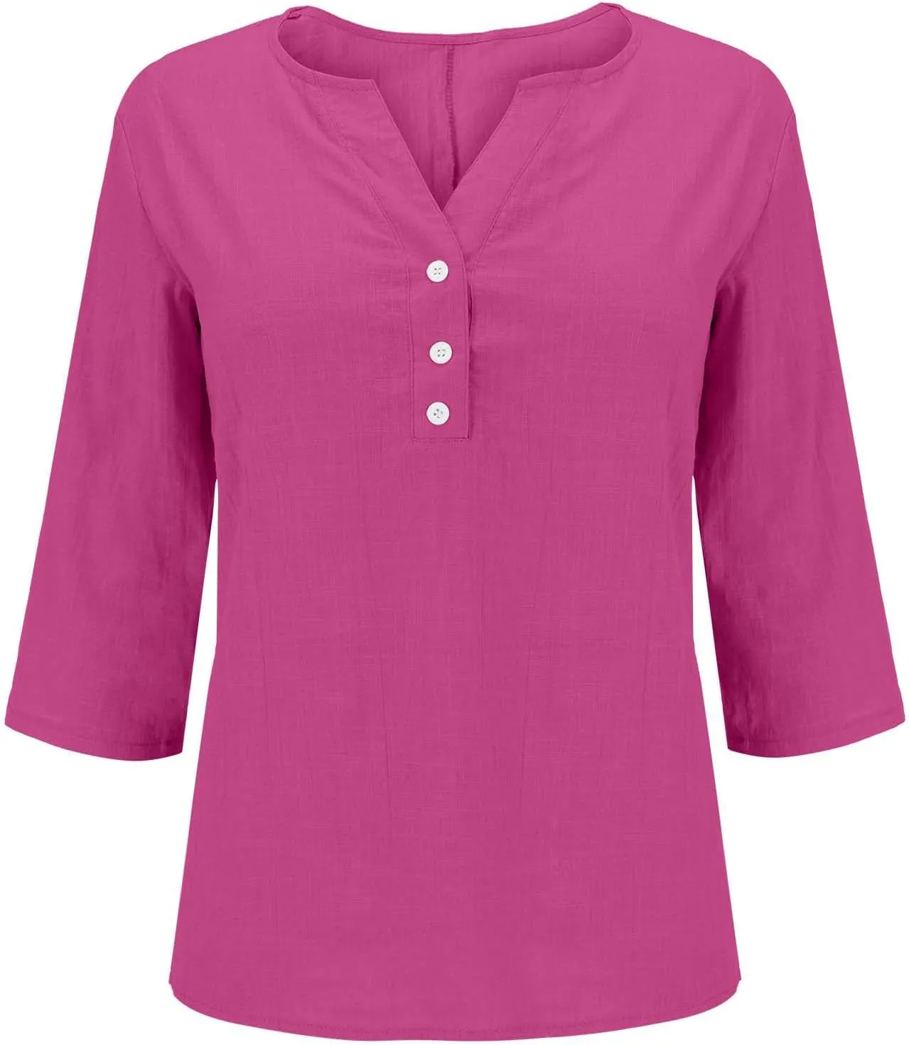 3/4 Sleeve Shirts for Women Trendy Linen V-Neck Button Down Solid Tops Casual Loose Fit Summer Breathable Blouse 2025