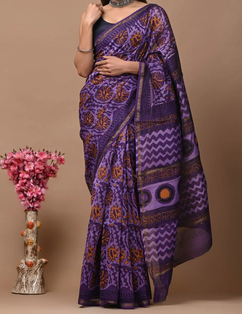 Aafat |Cotton silk with golden border saree