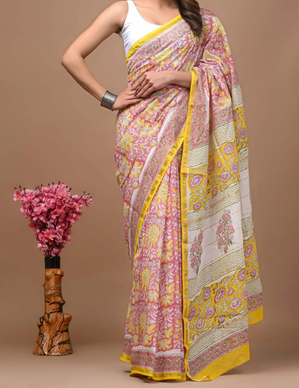 Aafat |Cotton silk with golden border saree