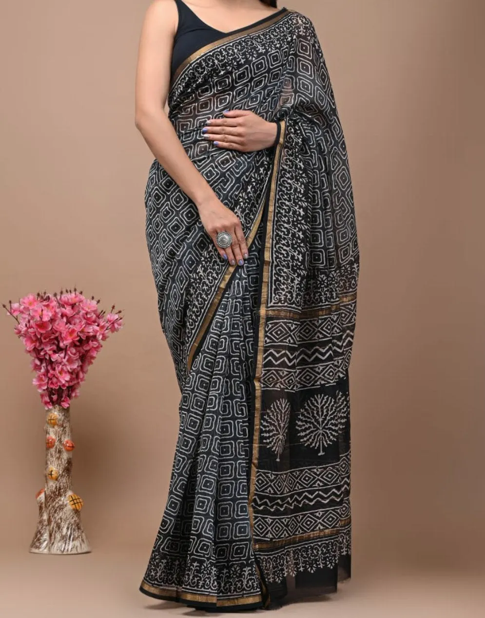 Aafat |Cotton silk with golden border saree