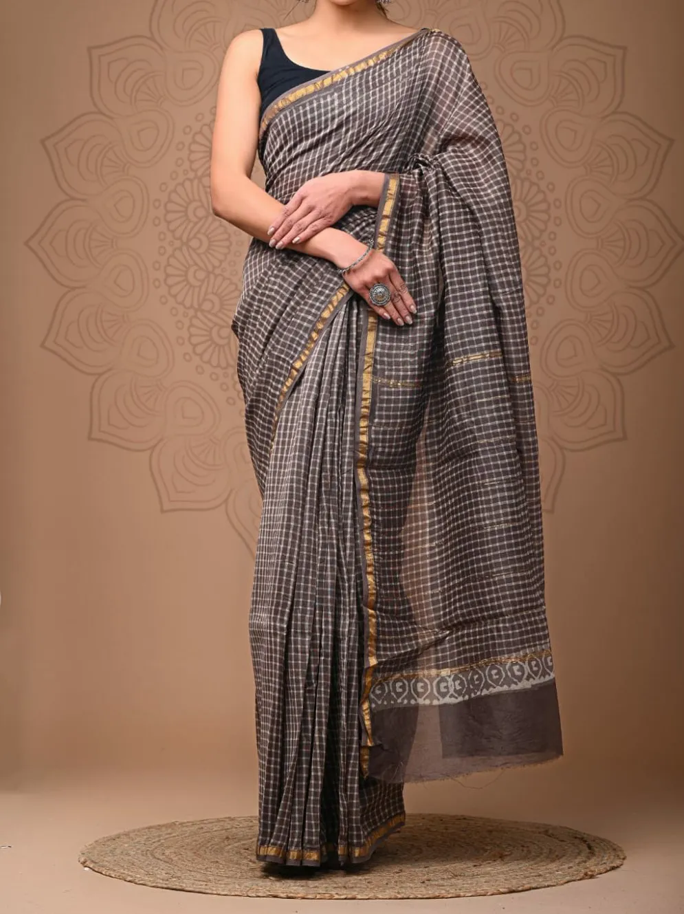 Aafat |Cotton silk with golden border saree