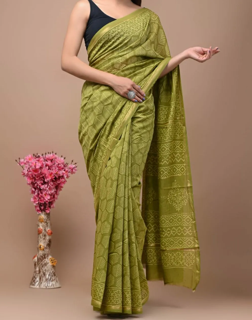 Aafat |Cotton silk with golden border saree