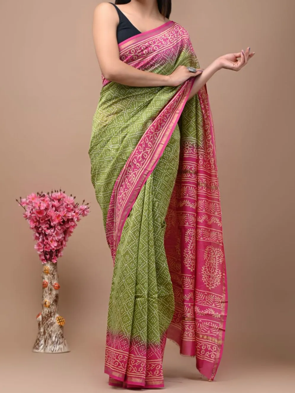 Aafat |Cotton silk with golden border saree