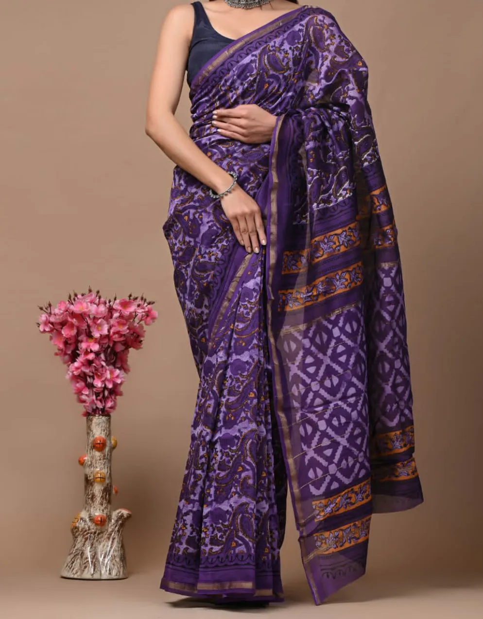 Aafat |Cotton silk with golden border saree