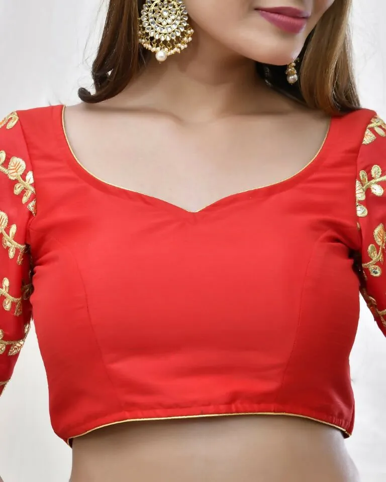 Amodini Designer Studio Red Blouse with Embellished Gota Sleeves 
