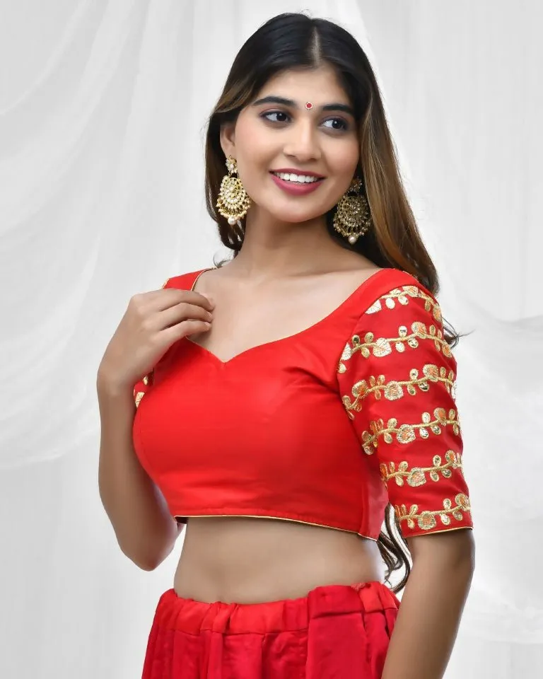 Amodini Designer Studio Red Blouse with Embellished Gota Sleeves 