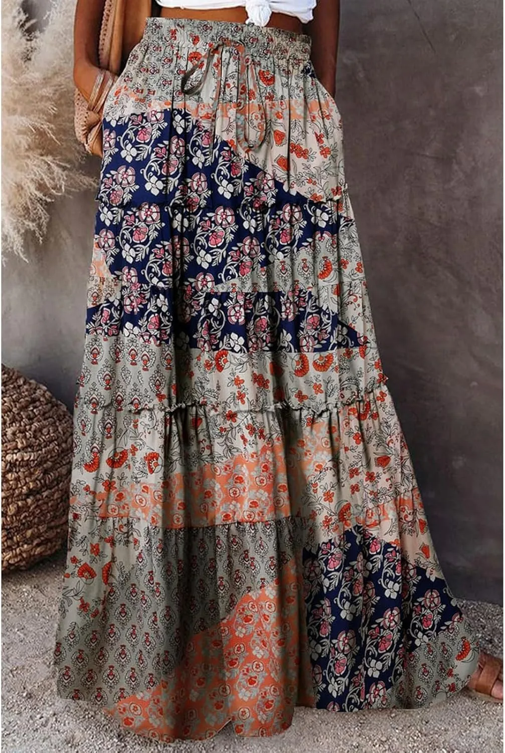Beach Skirts for Women, Vacation Casual Maxi Boho Flowy Trendy Womens Skirts