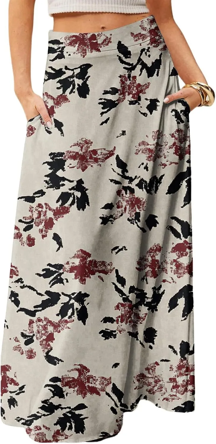 Beach Women's Skirts, Summer Boho Maxi Elegantes Casual Flowy Womens Skirts