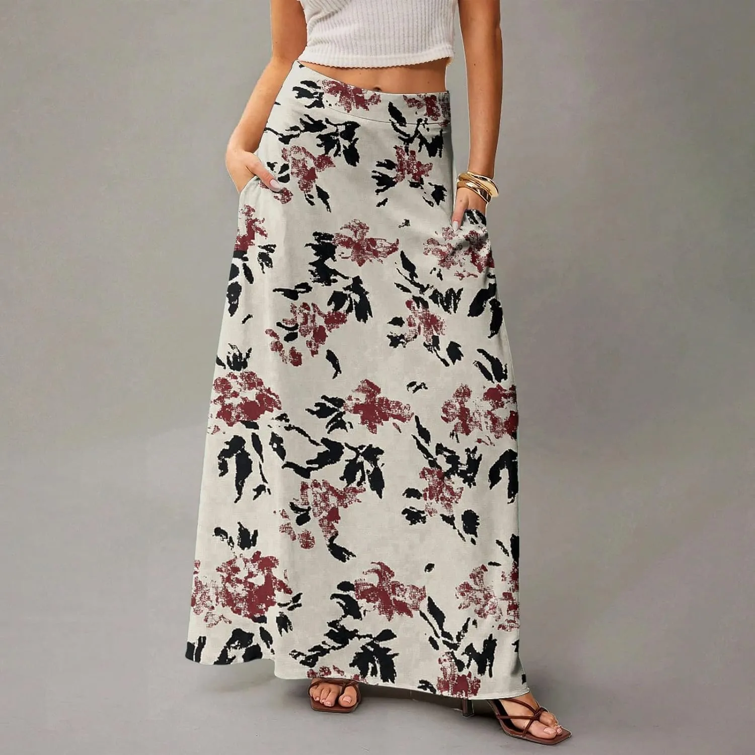 Beach Women's Skirts, Summer Boho Maxi Elegantes Casual Flowy Womens Skirts