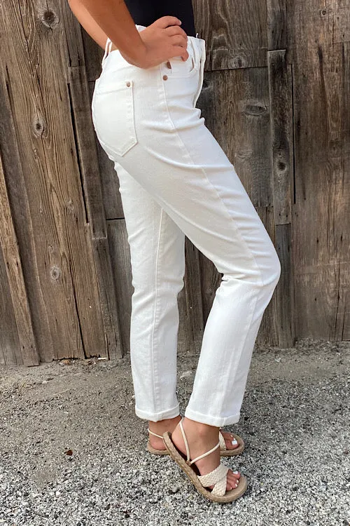 Betty - Judy Blue White Double Cuff Non-Distressed Boyfriend