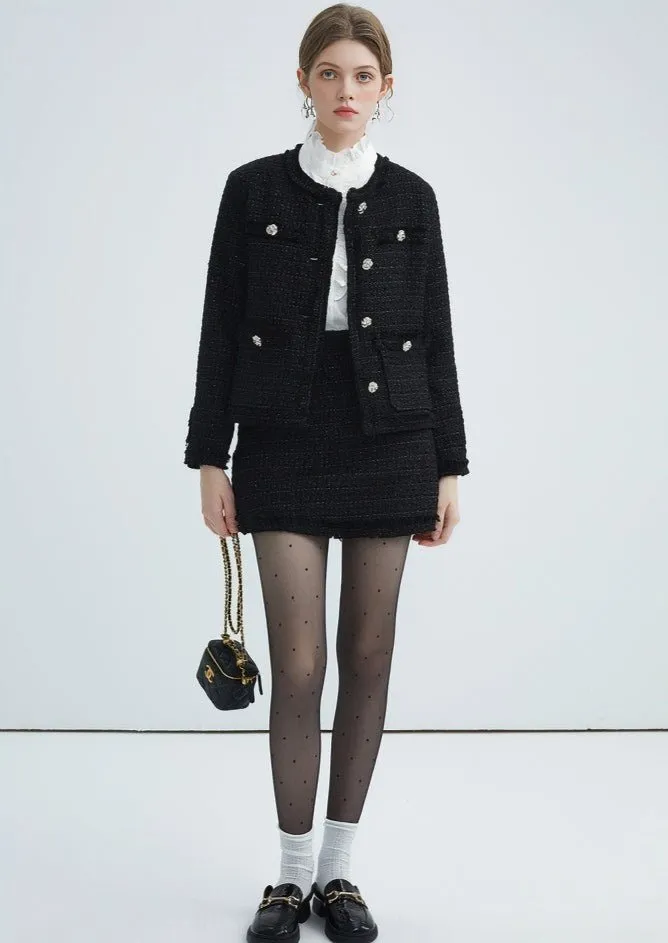 BLACK TWEED CROPPED SKIRT