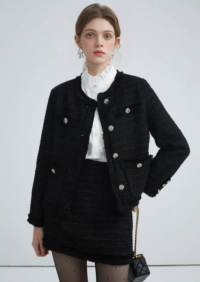 BLACK TWEED CROPPED SKIRT