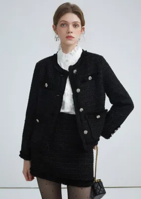 BLACK TWEED CROPPED SKIRT
