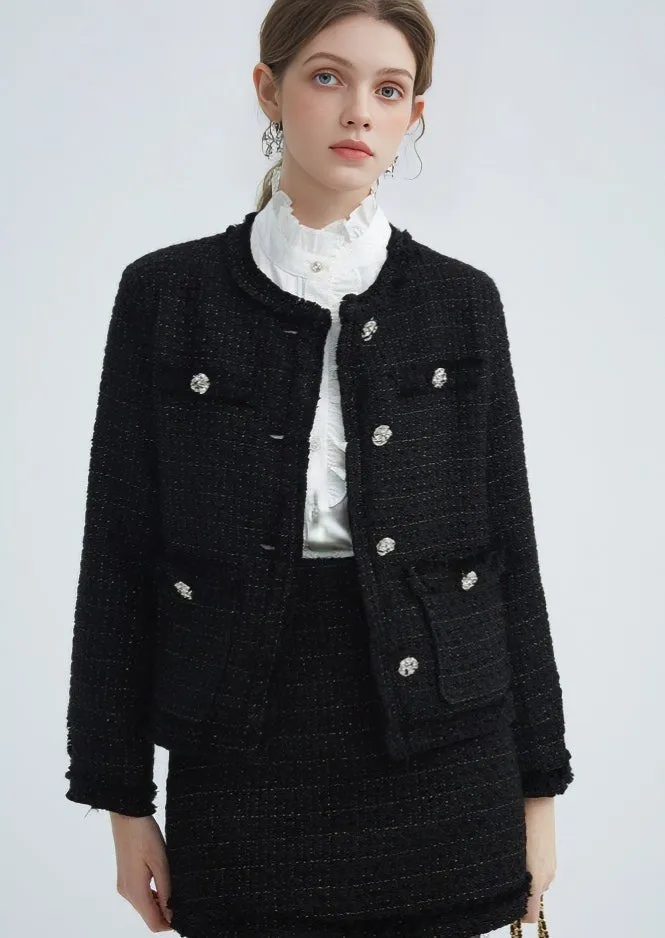 BLACK TWEED CROPPED SKIRT