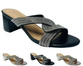 Block Heel Strap Rhinestones Sandals