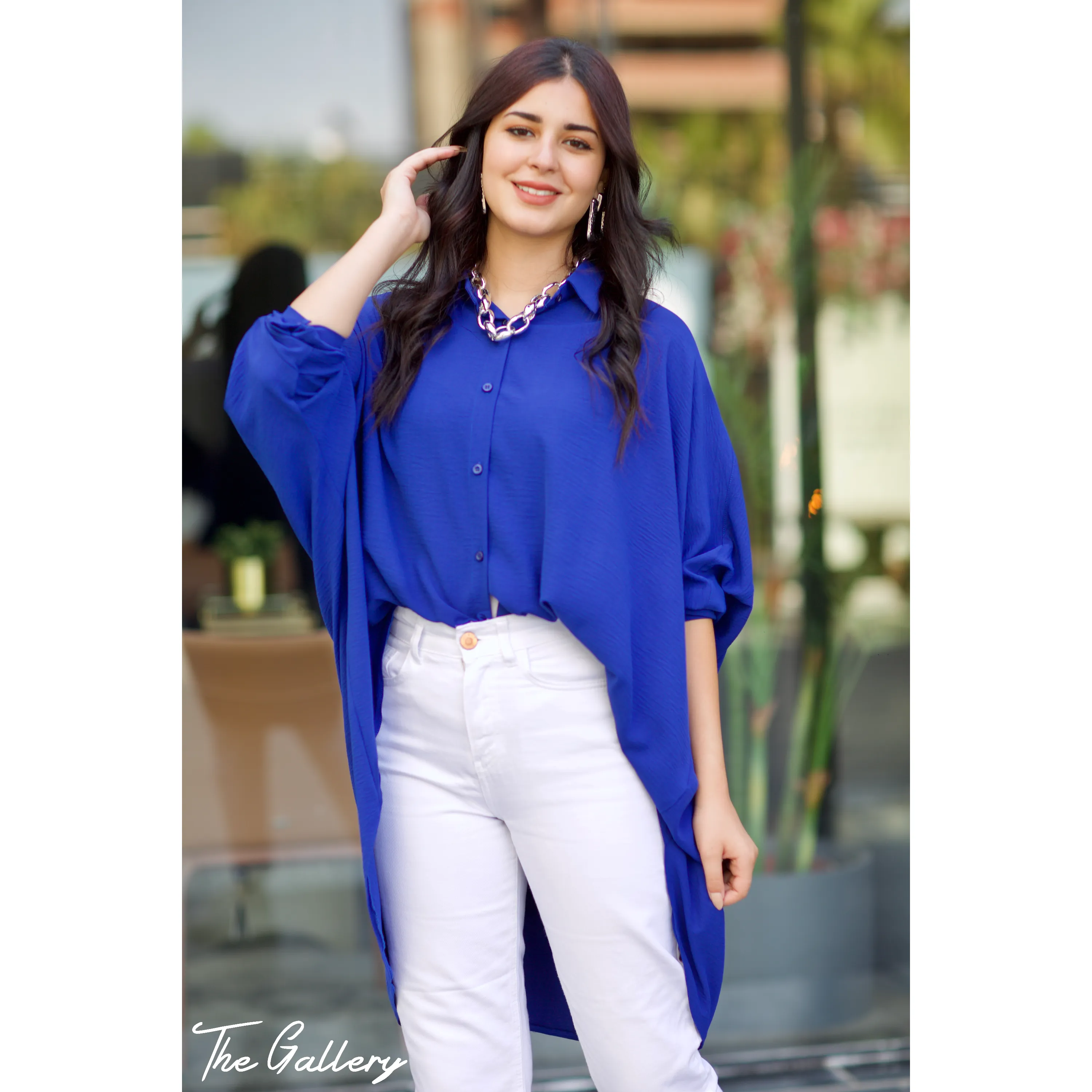 Blue high low oversized shirt