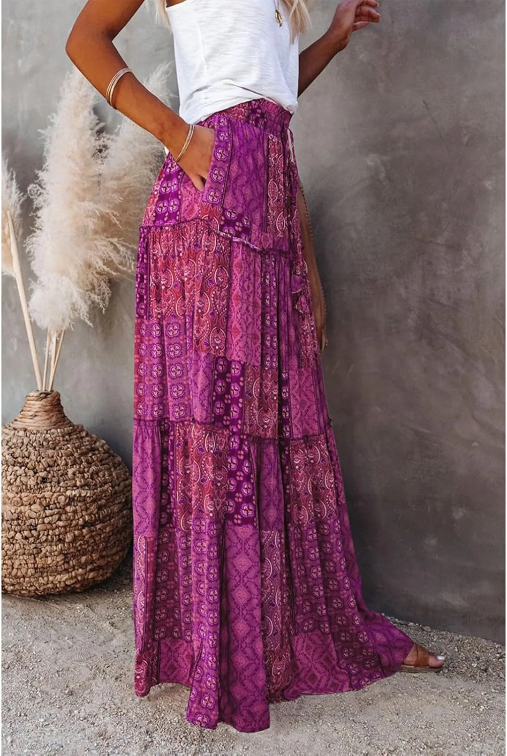 Boho Skirts for Women, Beach Maxi Casual Summer Trendy Flowy Womens Skirts