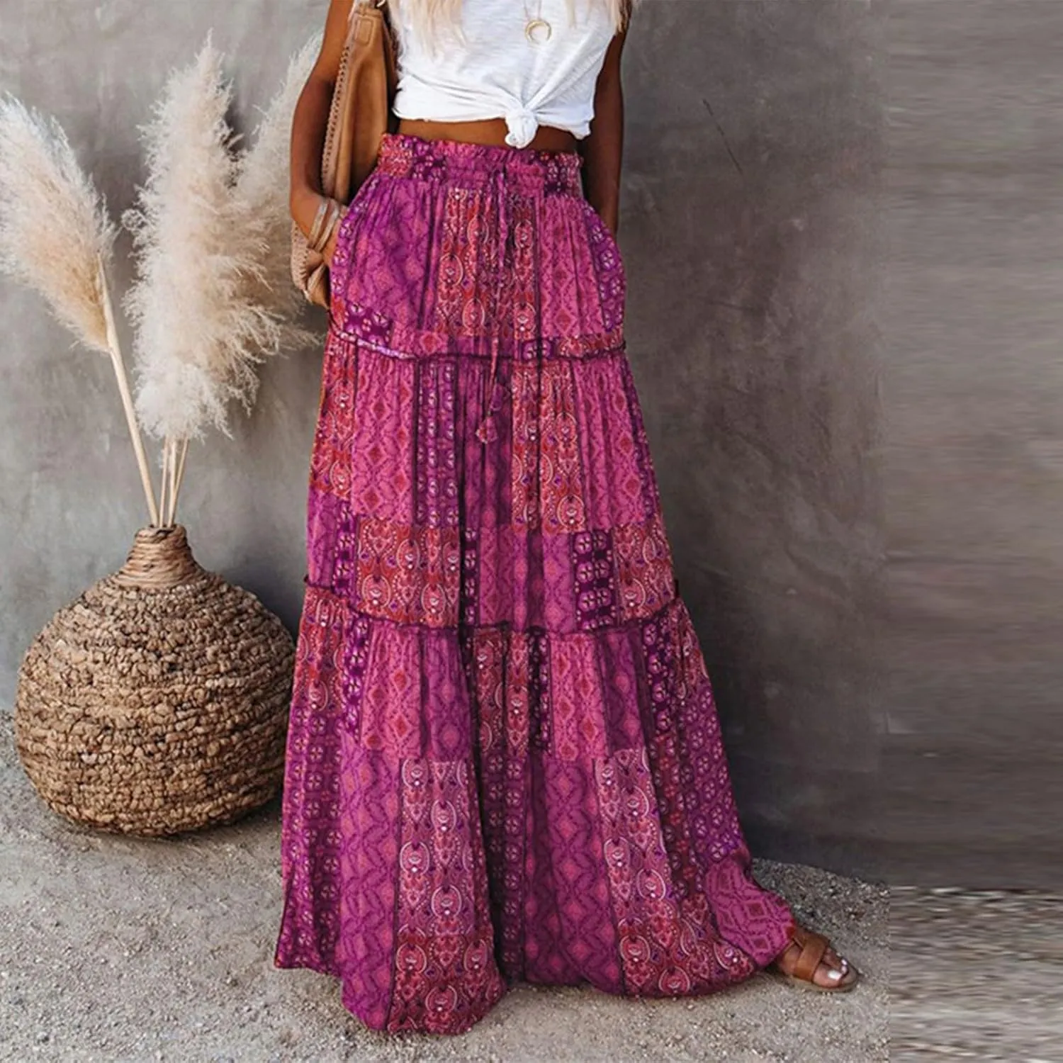 Boho Skirts for Women, Beach Maxi Casual Summer Trendy Flowy Womens Skirts