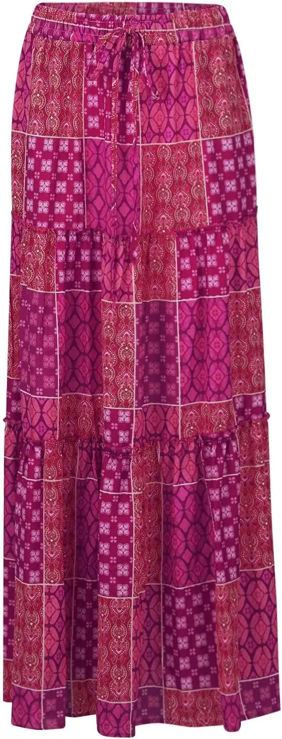 Boho Skirts for Women, Beach Maxi Casual Summer Trendy Flowy Womens Skirts