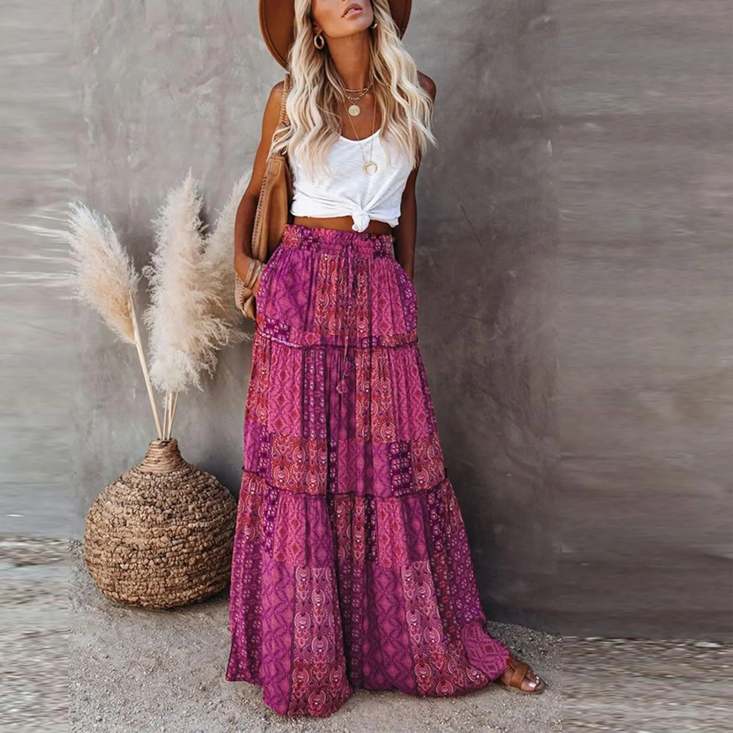 Boho Skirts for Women, Beach Maxi Casual Summer Trendy Flowy Womens Skirts