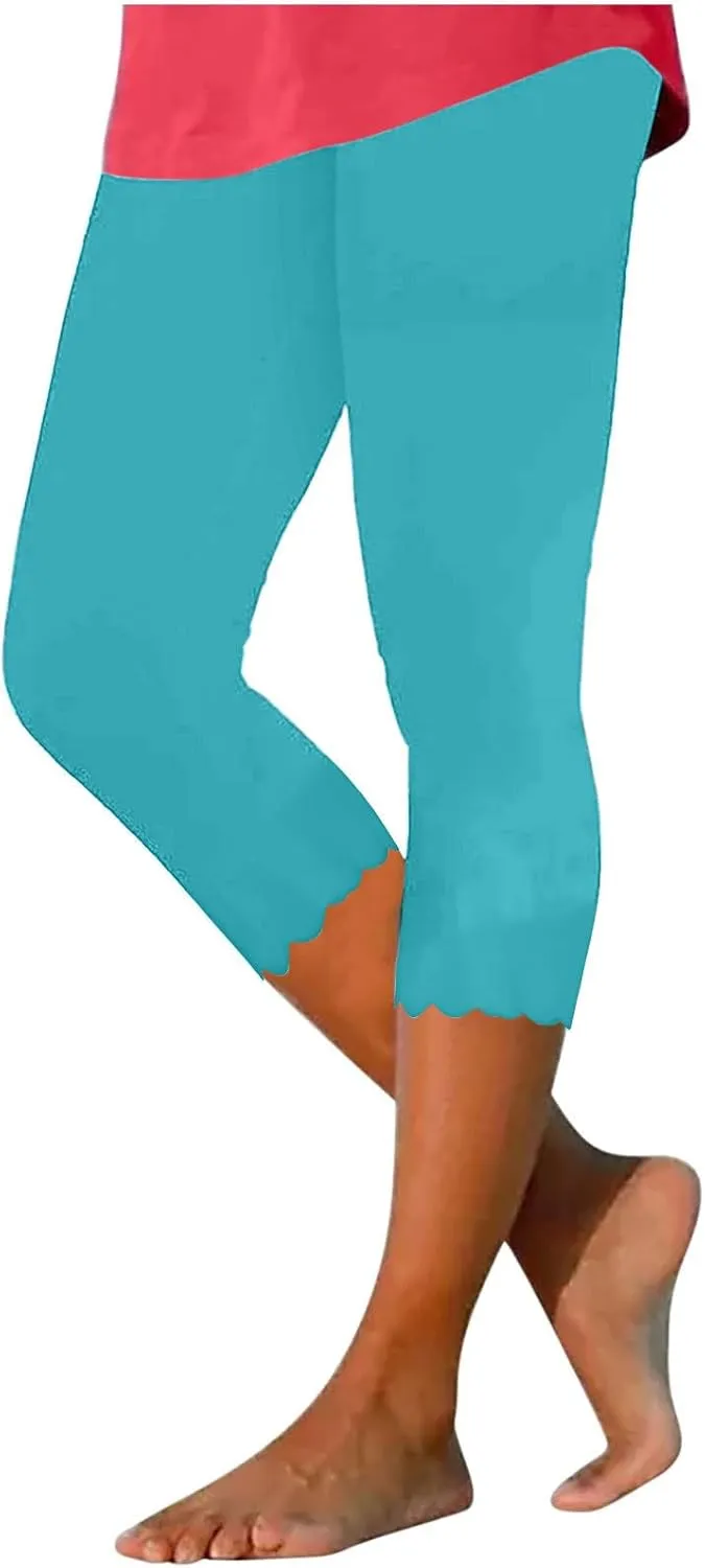 Capris Leggings for Women Summer Dressy Cropped High Waist Yoga Pants Stretchy Leggings Workout Compression Pant