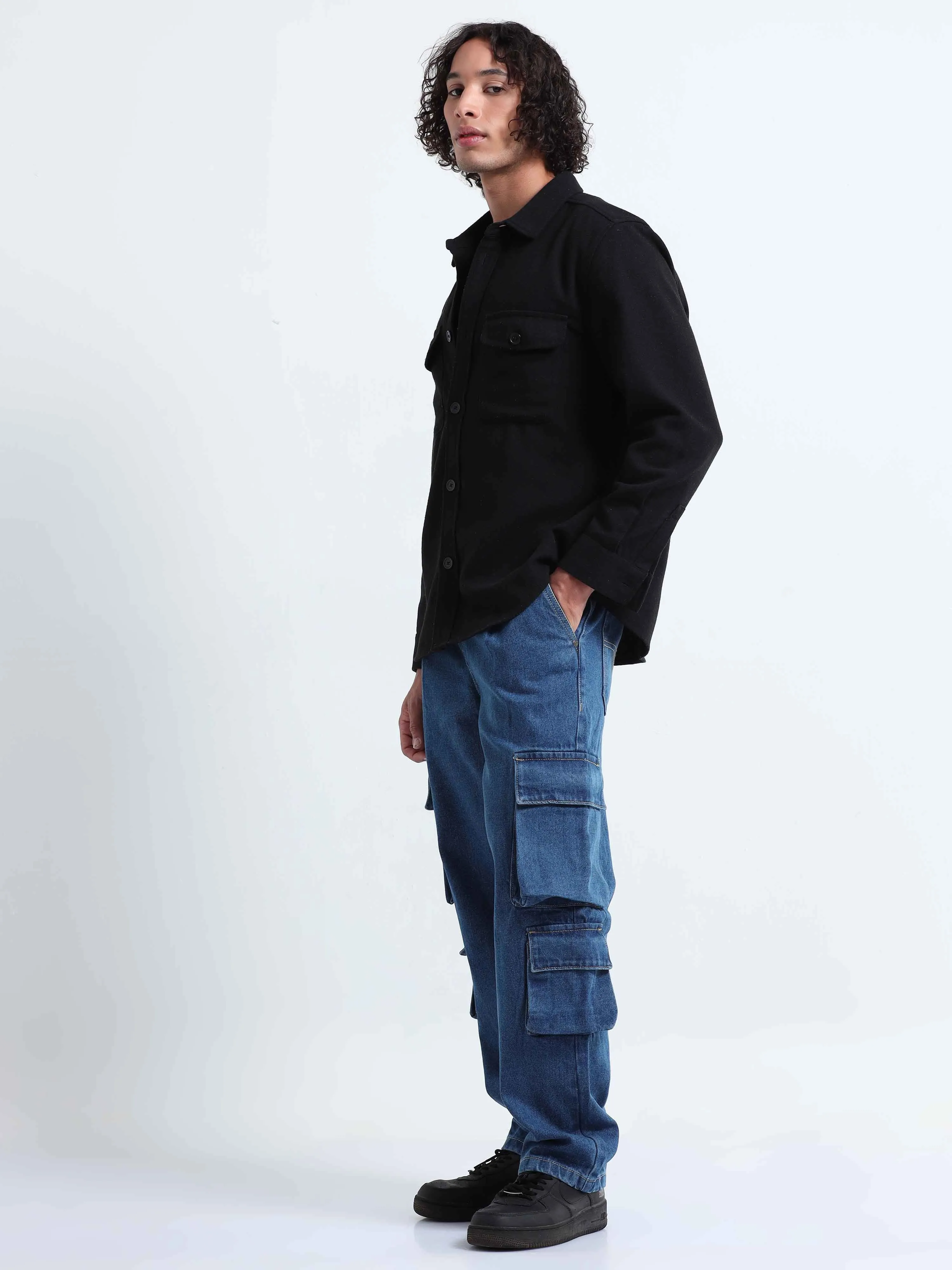 Classic Relaxed Mid Blue Double Cargo Denim