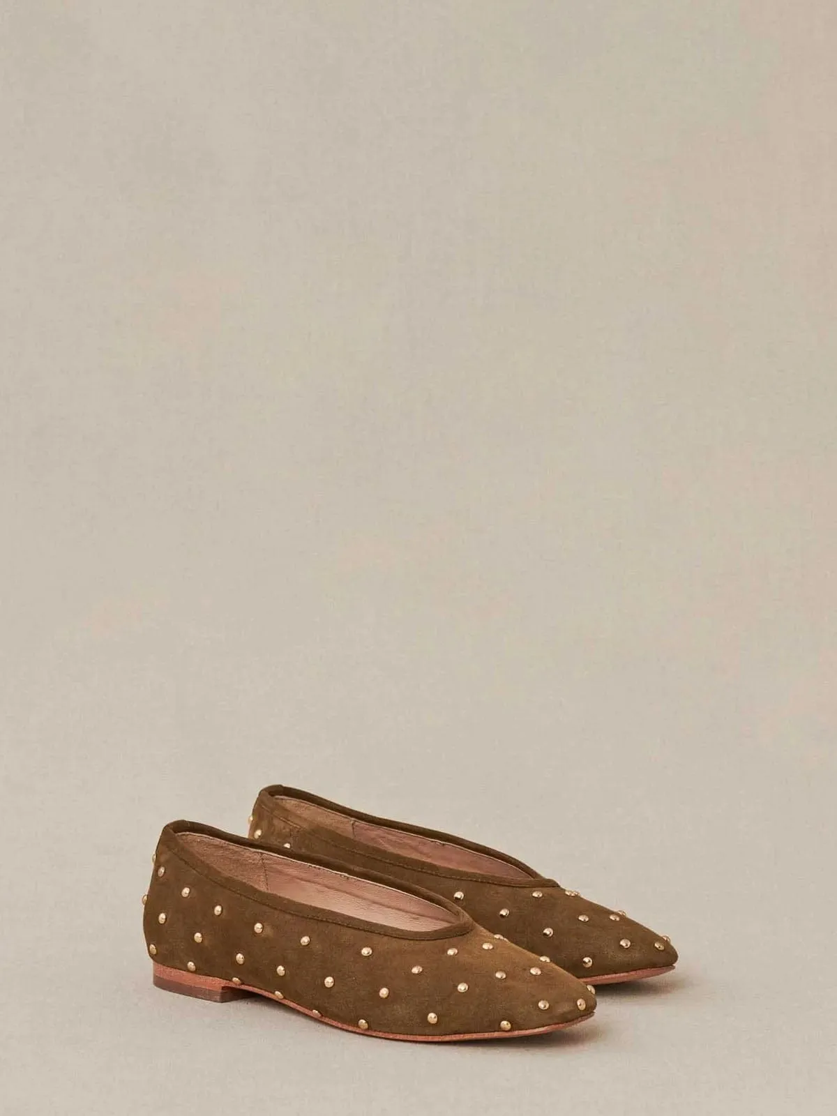 Coralie Stud Ballerina - Khaki
