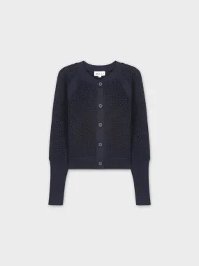 CROCHET CREW CARDIGAN-NAVY
