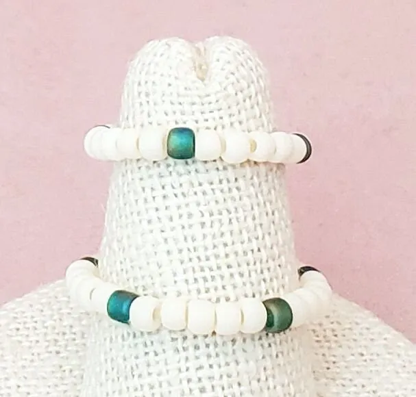 Elastic Rings in Deep Greens, Emerald AB, Set of 2, Simple, Boho, Bohemian, Minimalist, Stackable, Choice of Colors, Group F