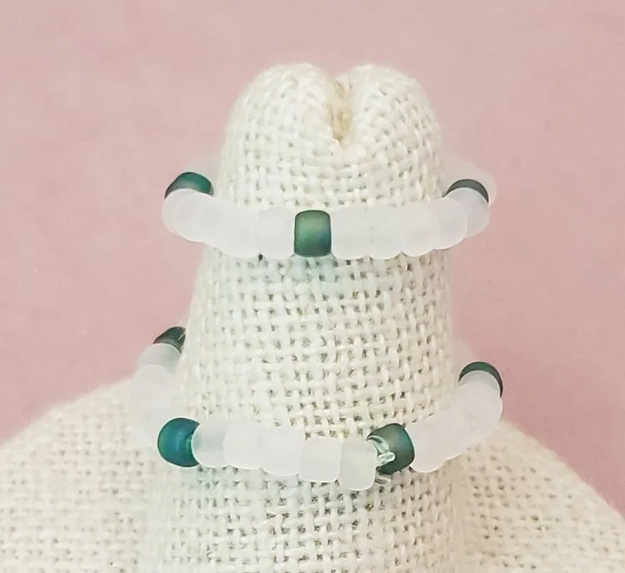 Elastic Rings in Deep Greens, Emerald AB, Set of 2, Simple, Boho, Bohemian, Minimalist, Stackable, Choice of Colors, Group F