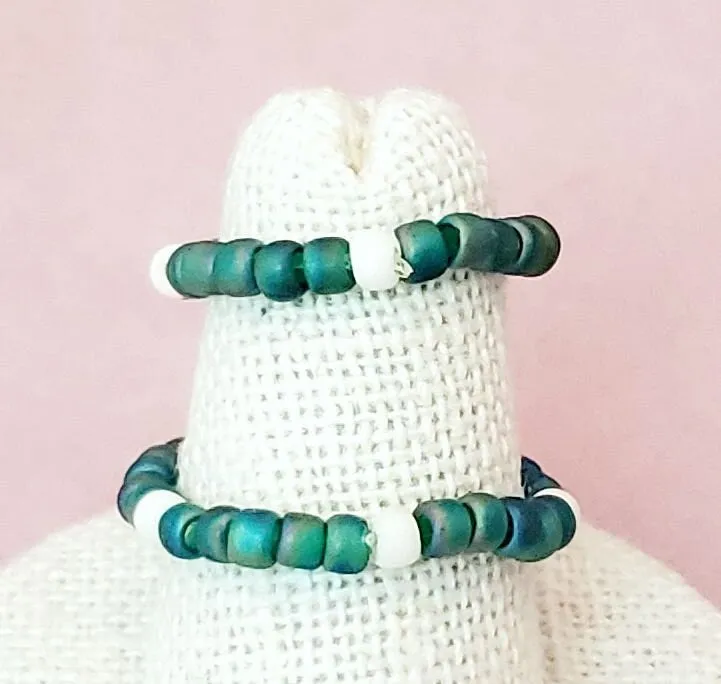 Elastic Rings in Deep Greens, Emerald AB, Set of 2, Simple, Boho, Bohemian, Minimalist, Stackable, Choice of Colors, Group F