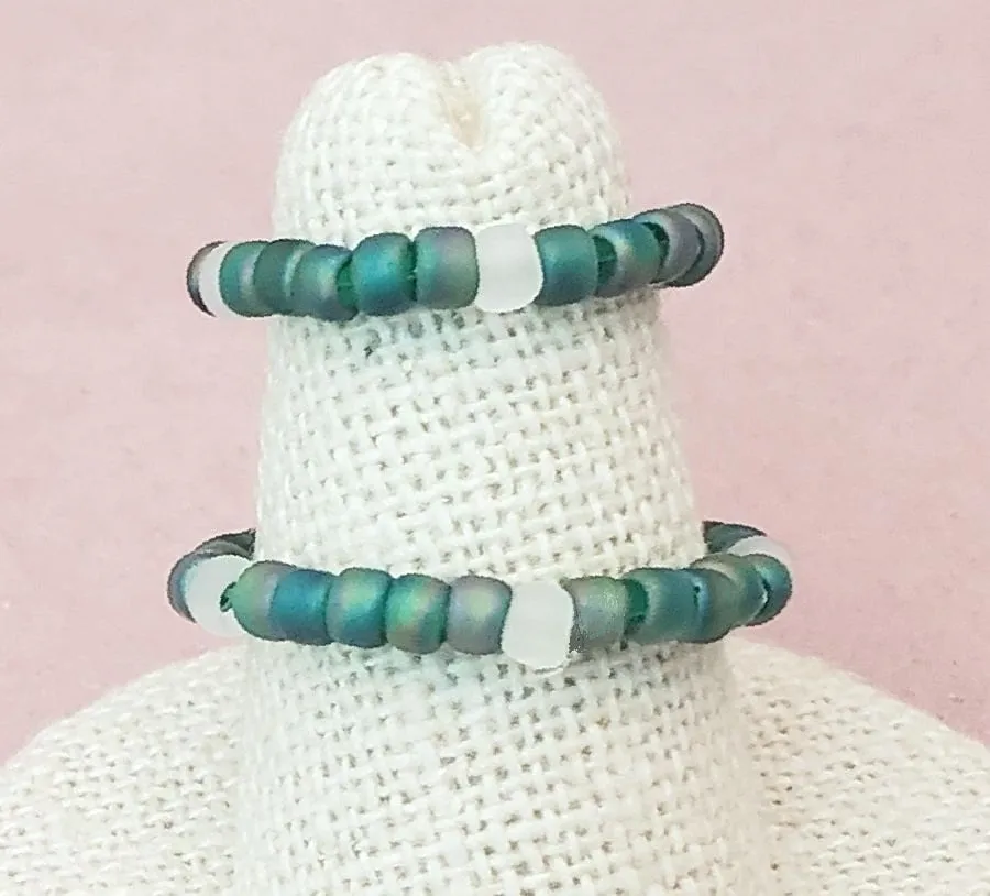 Elastic Rings in Deep Greens, Emerald AB, Set of 2, Simple, Boho, Bohemian, Minimalist, Stackable, Choice of Colors, Group F
