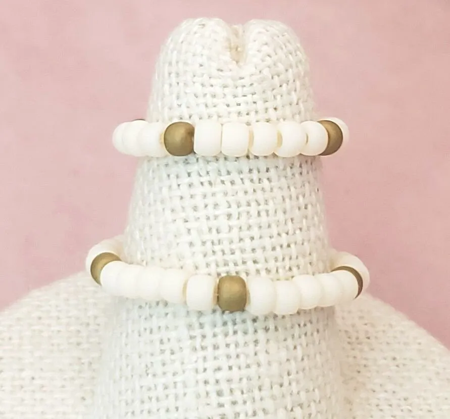 Elastic Rings in Earthy Golden Green   White   Clear, Set of 2, Simple, Boho, Bohemian, Minimalist, Stackable, Choice of Colors, Group CC