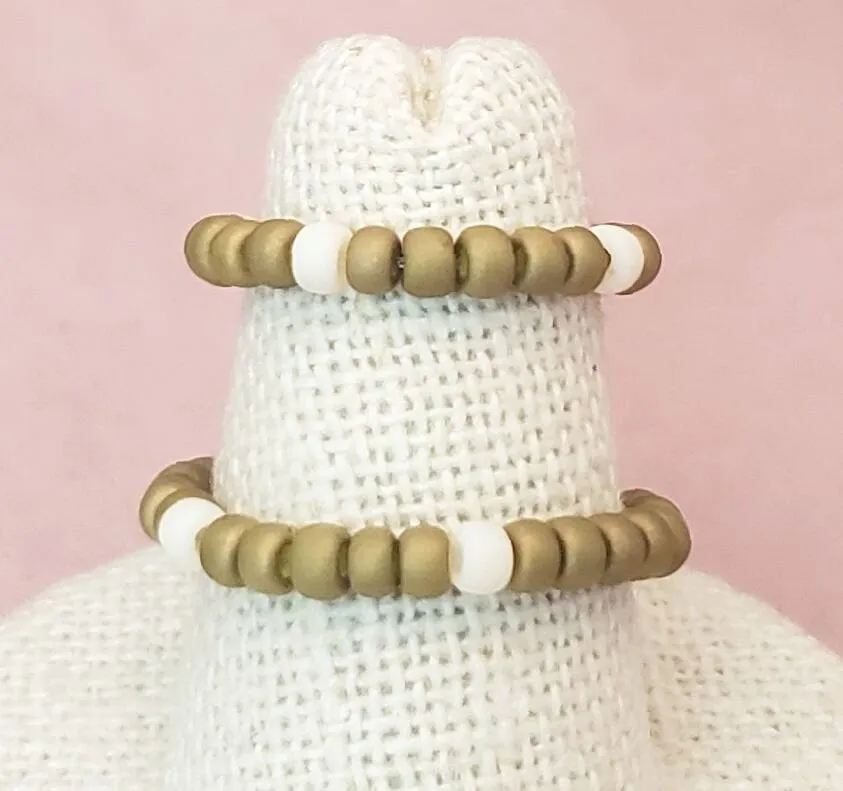 Elastic Rings in Earthy Golden Green   White   Clear, Set of 2, Simple, Boho, Bohemian, Minimalist, Stackable, Choice of Colors, Group CC