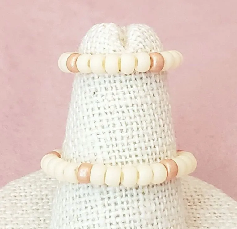 Elastic Rings in Earthy Khaki Green   Copper   Cream, Set of 2, Simple, Boho, Bohemian, Minimalist, Stackable, Choice of Colors, Group BB