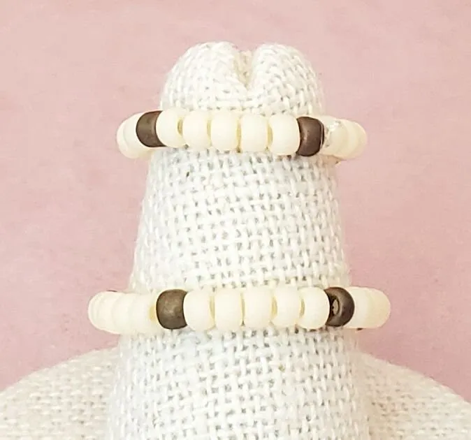 Elastic Rings in Earthy Khaki Green   Copper   Cream, Set of 2, Simple, Boho, Bohemian, Minimalist, Stackable, Choice of Colors, Group BB