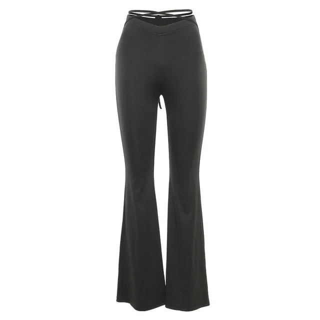 Flare Lace up Stretchy Trousers