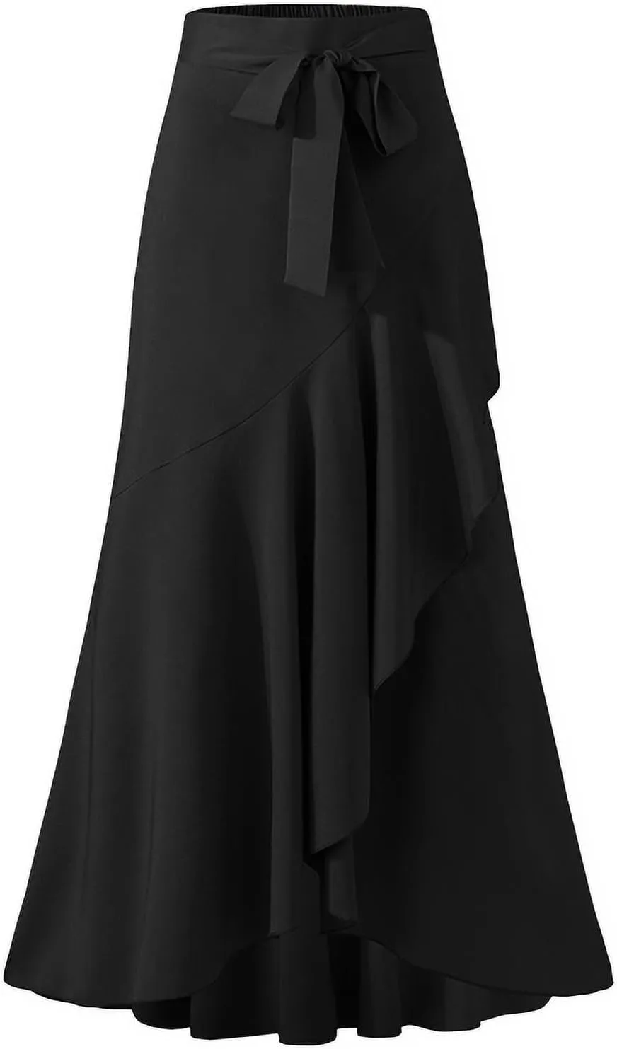Flowy High Waisted Skirts for Women Trendy Summer Asymmetrical Ruffled Regular and Plus Size Maxi Skirt with Slit