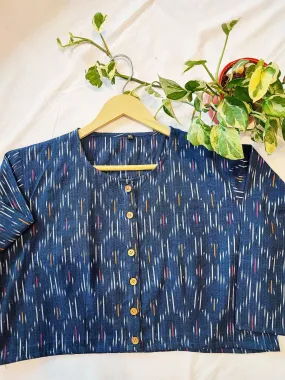 Indigo Handblock Print Cotton Contemporary Blouse/Crop Top