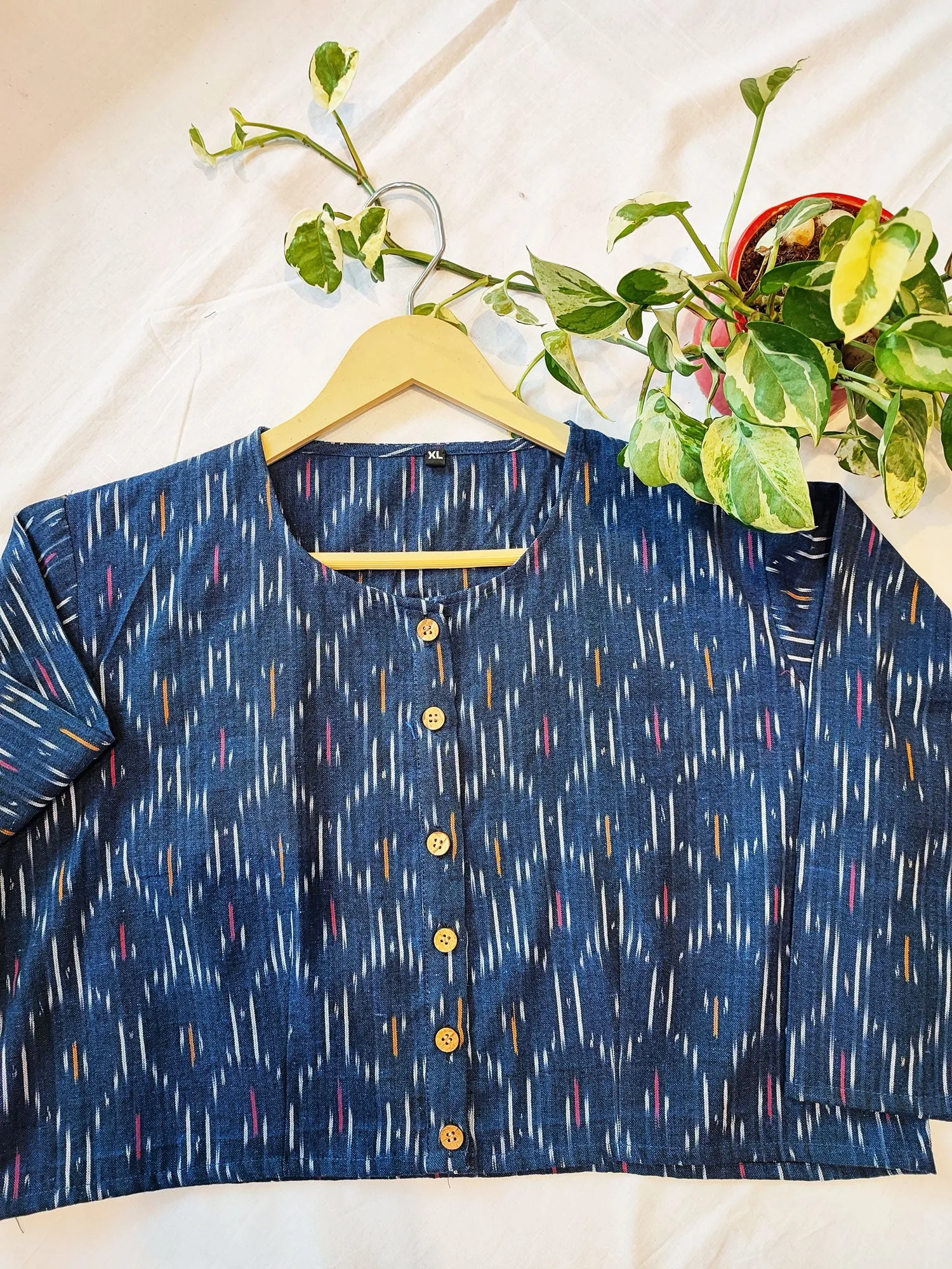 Indigo Handblock Print Cotton Contemporary Blouse/Crop Top