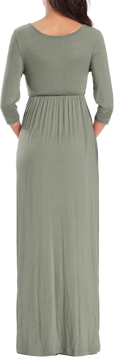 KIM S Maternity Maxi Dress with Flower Sash(S-3XL)/Wrapped Ruched V Neck Photoshoot Baby Shower Dresses