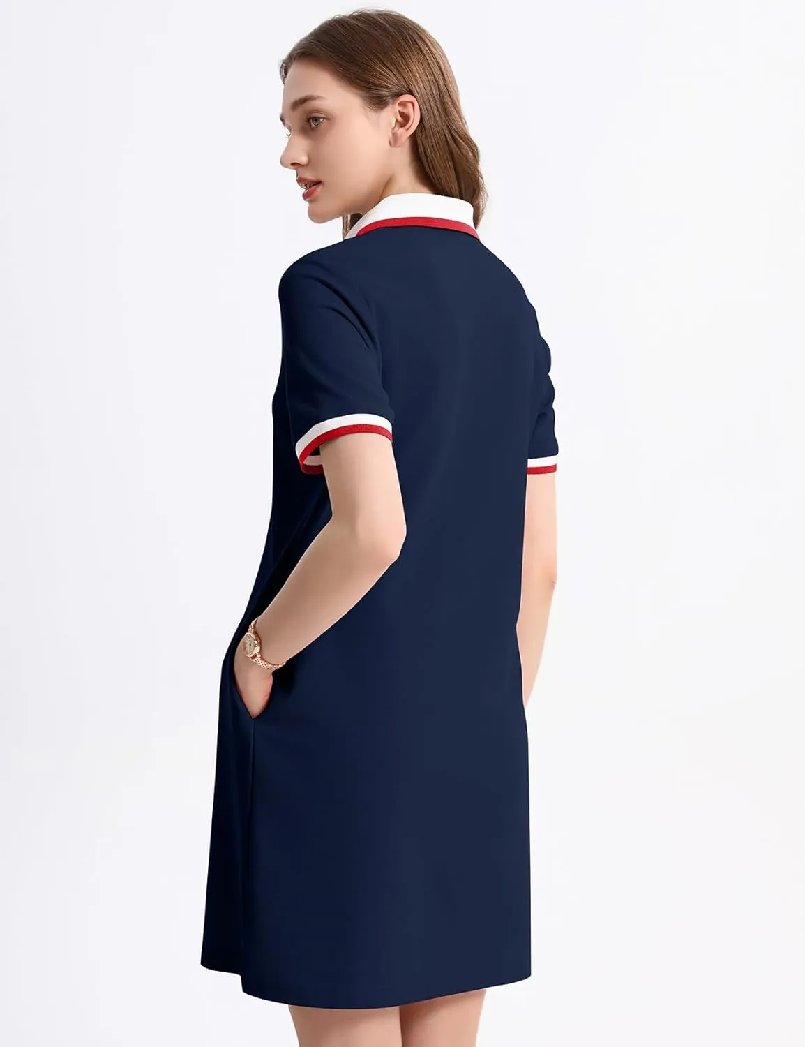 Kissonic Polo Dress for Women V Neck Short Sleeve Flowy Contrast Color Golf Tennis A Line T Shirt Dresses