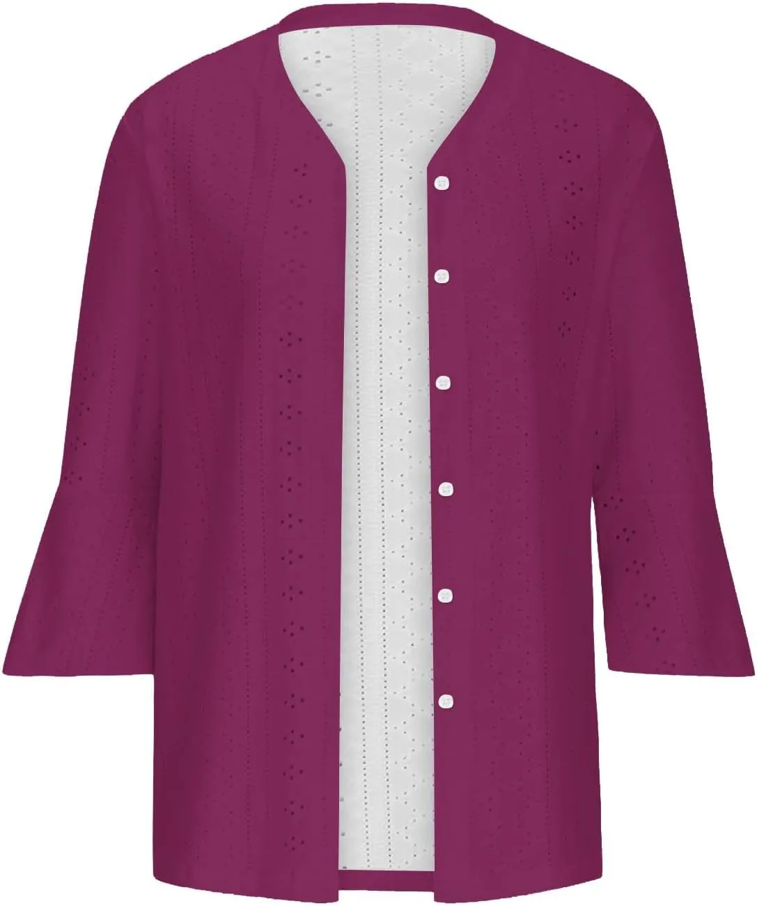Lightweight Cardigans for Women 3/4 Sleeve Button Down Tops Loose Fit Cover Up Comfy Solid Color Open Front Blouses