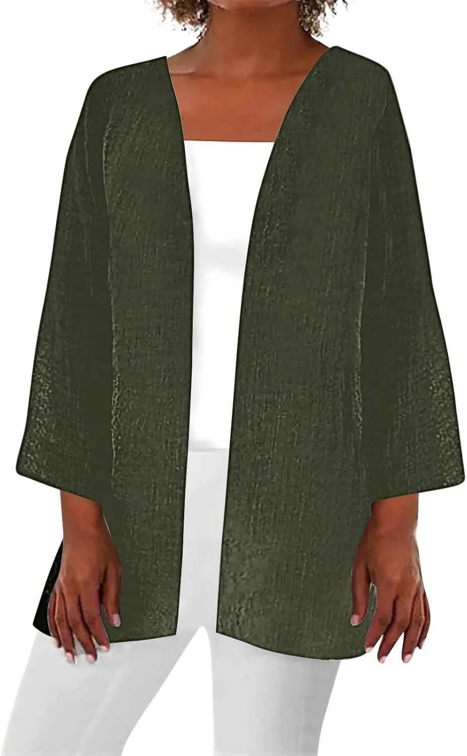Lightweight Cardigans for Women Summer Long Cardigan Casual Open Front Beach Cover Ups 3/4 Sleeve Kimono Cardigan