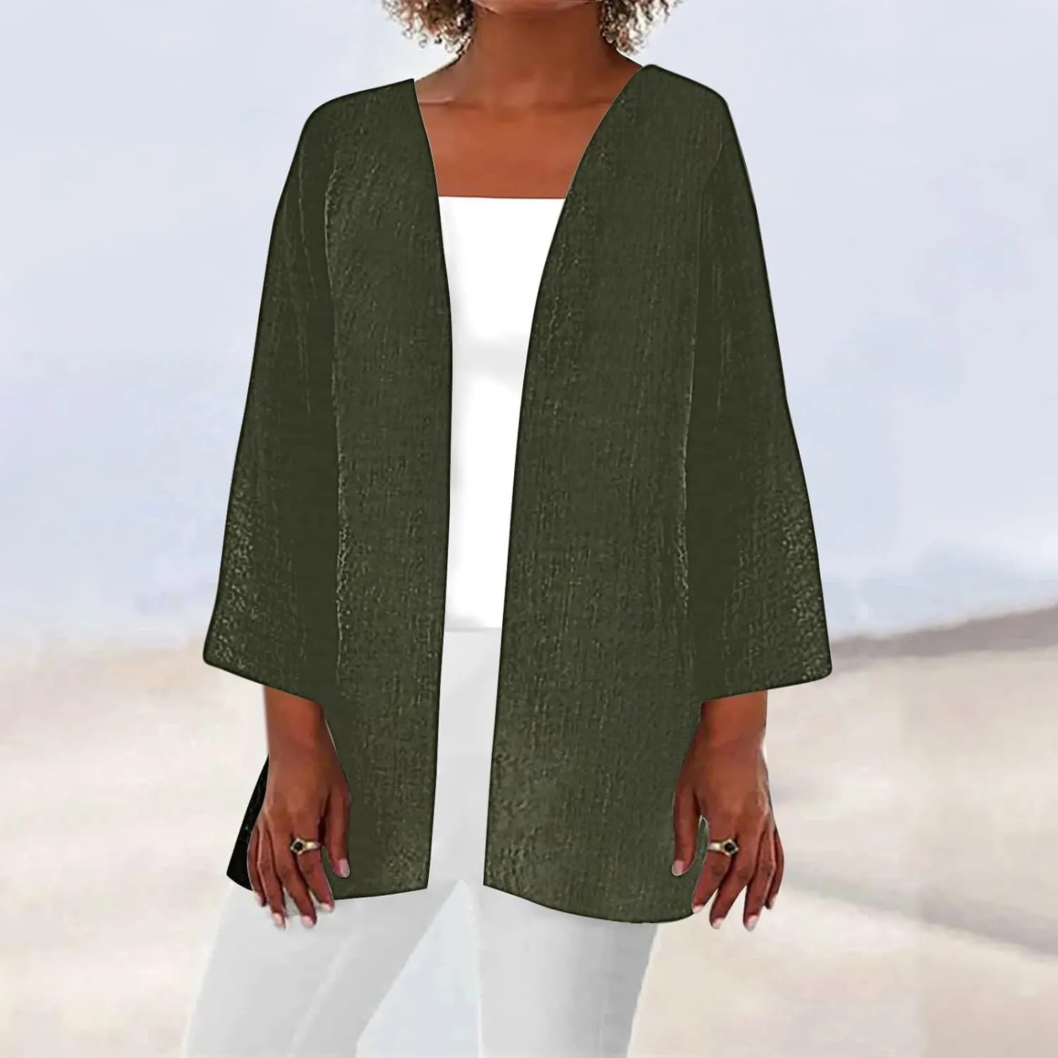 Lightweight Cardigans for Women Summer Long Cardigan Casual Open Front Beach Cover Ups 3/4 Sleeve Kimono Cardigan