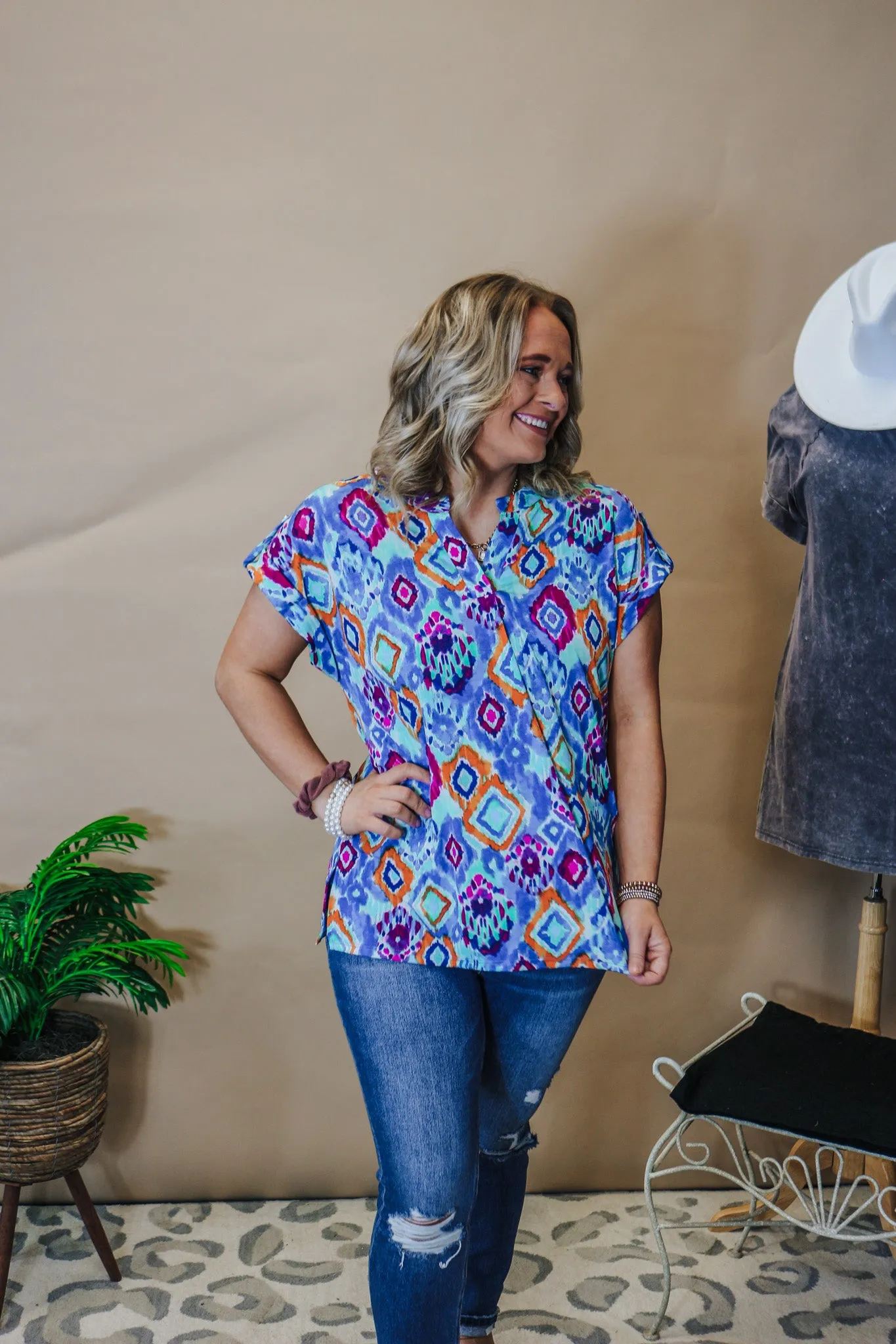 Liz In A Haze Blue Pattern Blouse
